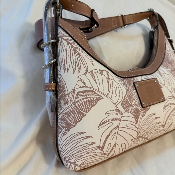 Tommy Bahama Cream and Brown Leaf-Print Shoulder Bag - Picture 3 of 4